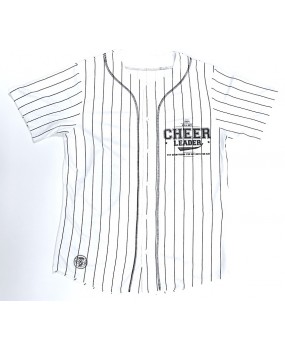  Chemise style baseball blanche et rayée noire imprimé «Cheerleader»