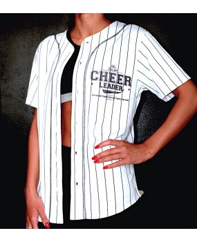  Chemise style baseball blanche et rayée noire imprimé «Cheerleader»