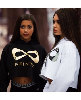 Sweat Nfinity Crop Top à capuche Noir Logo Or