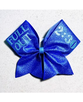 Noeud Cheerleading Bleu "FULL OUT" Pailleté gros grain 7''