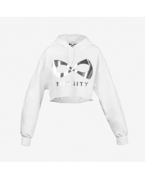 Sweat Nfinity Crop Top à capuche Blanc Logo Argent 