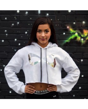 Sweat Nfinity Crop Top à capuche Blanc Logo Argent 